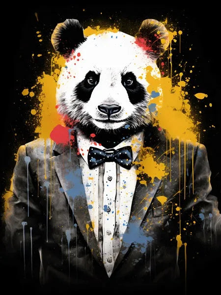 Touteladeco / Tableau Pop Art / Pop Art / Décoration Murale / Moderne / Panda / Costume / Couleur / Toile / Tableau