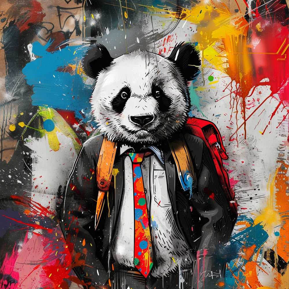 Touteladeco / Tableau / Toile / Animaux / Panda / Décoration Murale / Décoration de maison / Moderne / Costume / Etudiant / Ecole / Pop Art / Graffiti / Sac à dos