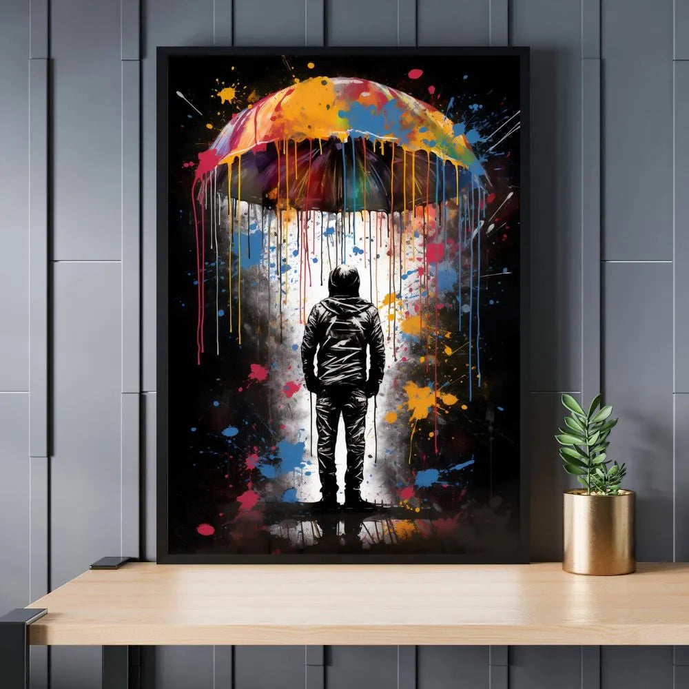 Touteladeco / Tableau Art / Banksy / Street Art / garçon / Parapluie / Graffiti / Pop Art / Décoration Murale / Décoration de maison / Moderne / Toile