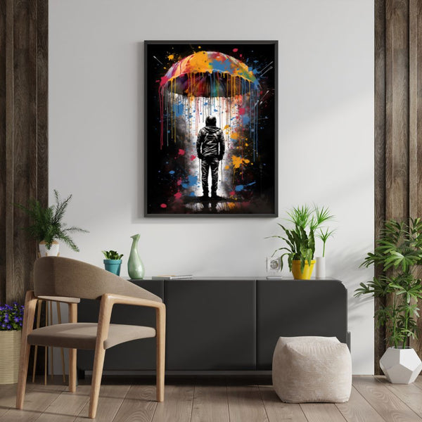 Touteladeco / Tableau Art / Banksy / Street Art / garçon / Parapluie / Graffiti / Pop Art / Décoration Murale / Décoration de maison / Moderne / Toile