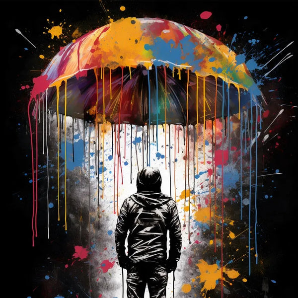 Touteladeco / Tableau Art / Banksy / Street Art / garçon / Parapluie / Graffiti / Pop Art / Décoration Murale / Décoration de maison / Moderne / Toile