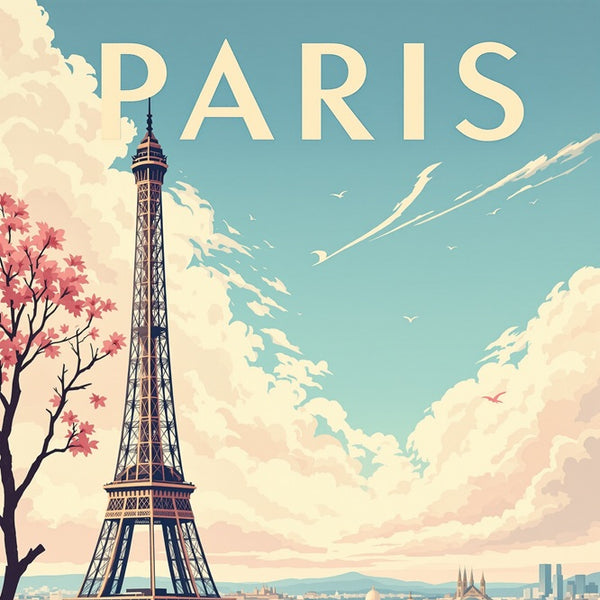 Touteladeco / Toile / Tableau / tableau paris / toile vintage tour eiffel / décoration parisienne / affiche rétro paris / déco romantique / illustration ville lumière / ambiance pastel