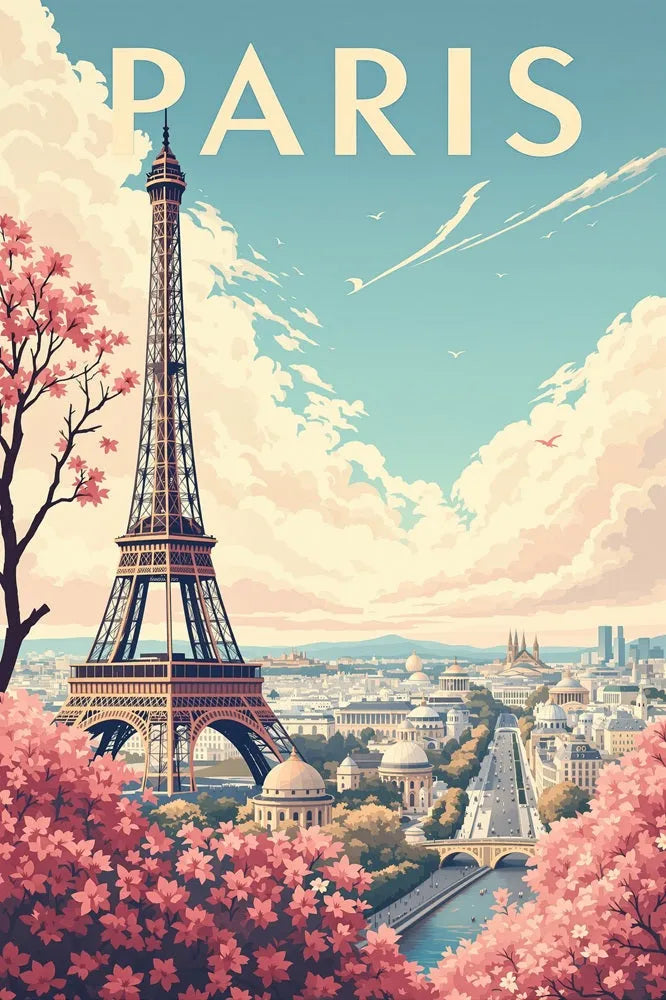 Touteladeco / Toile / Tableau / tableau paris / toile vintage tour eiffel / décoration parisienne / affiche rétro paris / déco romantique / illustration ville lumière / ambiance pastel