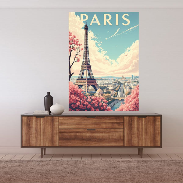 Touteladeco / Toile / Tableau / tableau paris / toile vintage tour eiffel / décoration parisienne / affiche rétro paris / déco romantique / illustration ville lumière / ambiance pastel