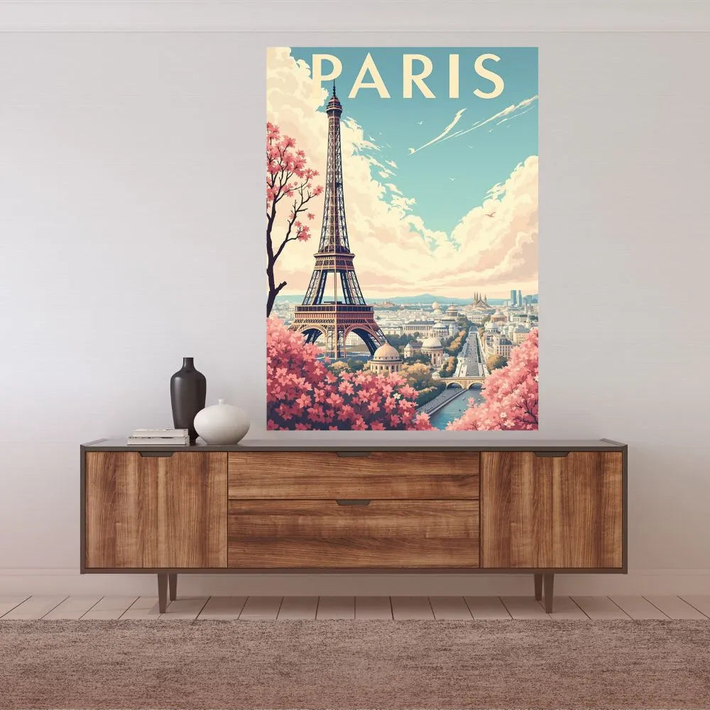 Touteladeco / Toile / Tableau / tableau paris / toile vintage tour eiffel / décoration parisienne / affiche rétro paris / déco romantique / illustration ville lumière / ambiance pastel