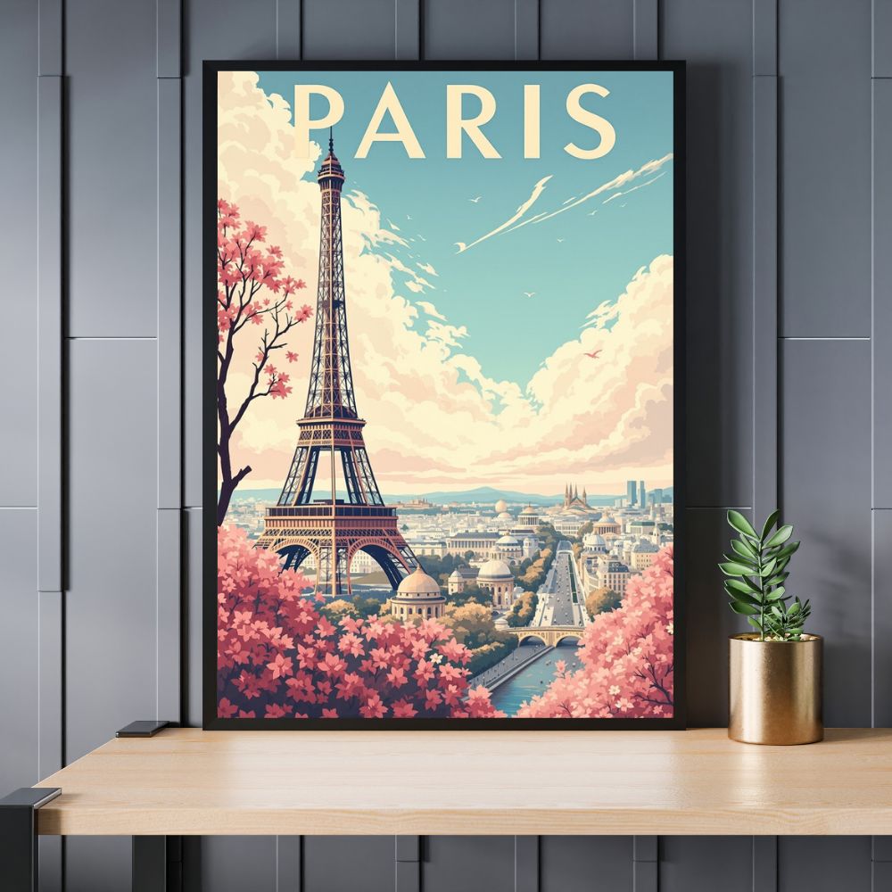 Touteladeco / Toile / Tableau / tableau paris / toile vintage tour eiffel / décoration parisienne / affiche rétro paris / déco romantique / illustration ville lumière / ambiance pastel
