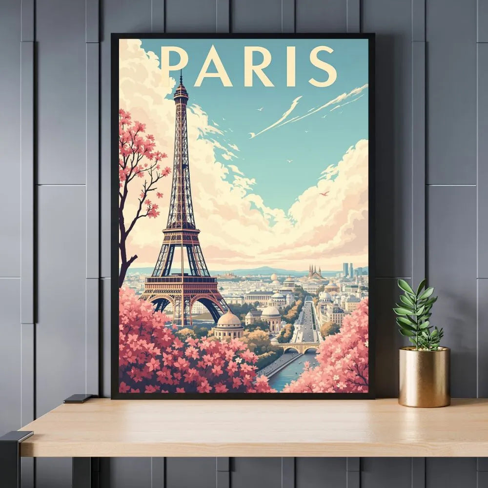 Touteladeco / Toile / Tableau / tableau paris / toile vintage tour eiffel / décoration parisienne / affiche rétro paris / déco romantique / illustration ville lumière / ambiance pastel