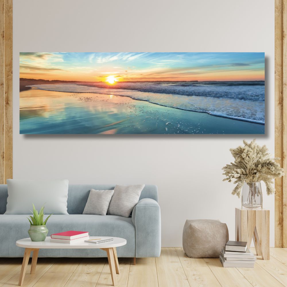 Touteladeco / Tableau Art / Paysage / Plage / Mer / Coucher de Soleil / Décoration Murale / Décoration de maison / Moderne