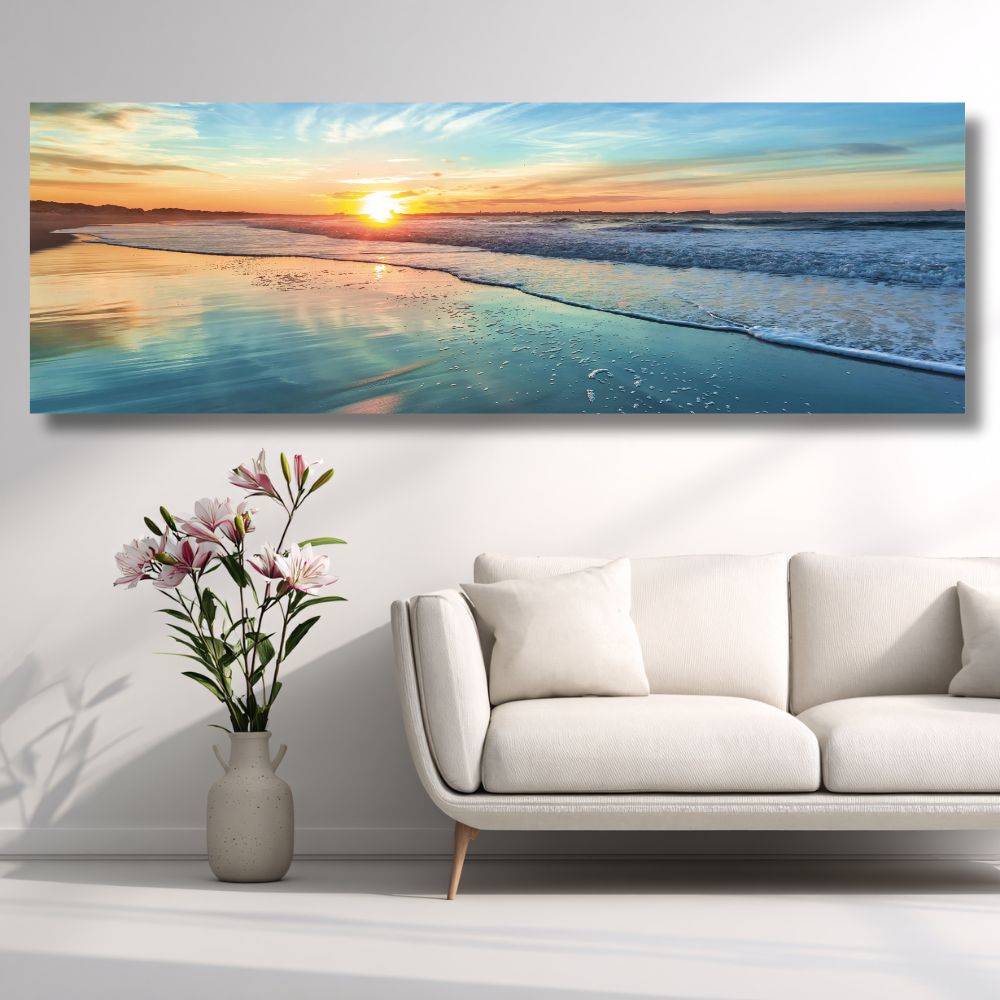 Touteladeco / Tableau Art / Paysage / Plage / Mer / Coucher de Soleil / Décoration Murale / Décoration de maison / Moderne