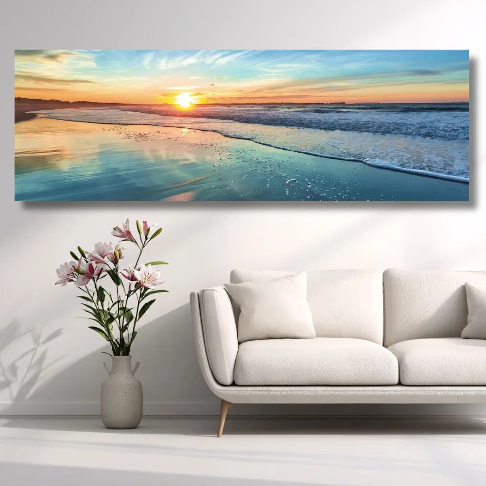 Touteladeco / Tableau Art / Paysage / Plage / Mer / Coucher de Soleil / Décoration Murale / Décoration de maison / Moderne