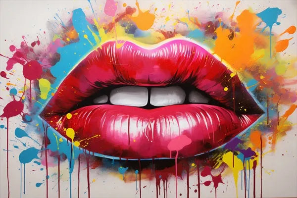 Touteladeco / Tableau Art / Street Art / Bouche / Femme / Glamour / Graffiti / Pop Art / Décoration Murale / Décoration de maison / Moderne / Toile / Levres