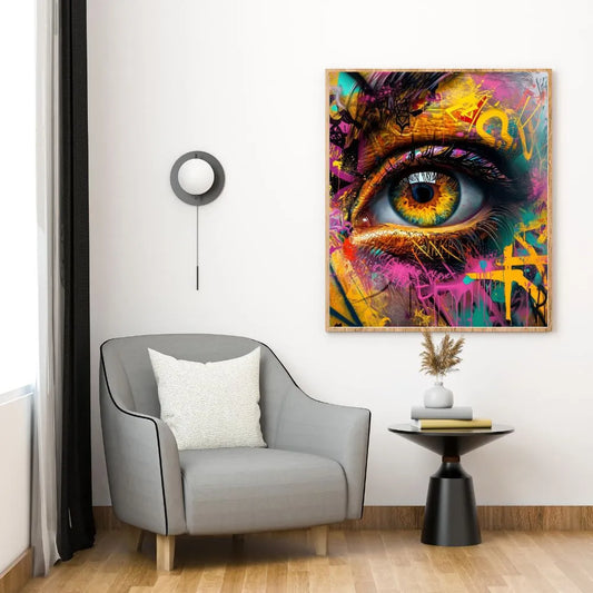 Touteladeco / Toile / Tableau / Pop Art / Graffiti / Oeil / Decoration / Salon / Cadeau / Street Art / Moderne