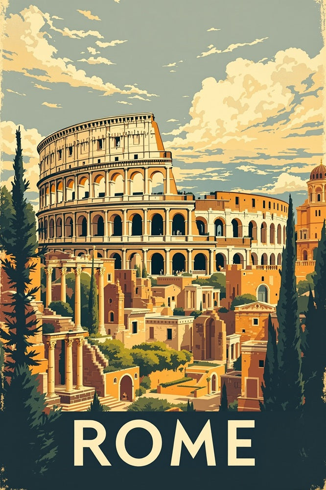 Touteladeco / Toile / Tableau / tableau rome / toile colisée / affiche vintage italie / déco murale rome / art rétro italien / décoration italienne / ruines antiques / voyage europe