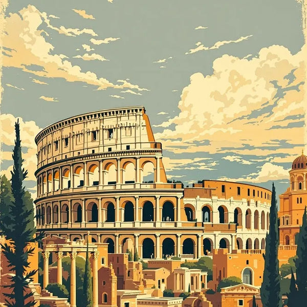 Touteladeco / Toile / Tableau / tableau rome / toile colisée / affiche vintage italie / déco murale rome / art rétro italien / décoration italienne / ruines antiques / voyage europe