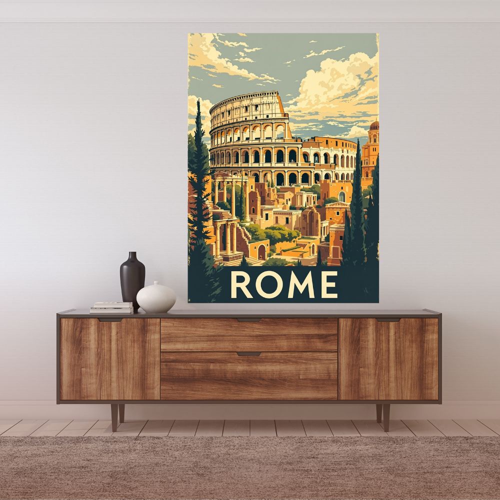 Touteladeco / Toile / Tableau / tableau rome / toile colisée / affiche vintage italie / déco murale rome / art rétro italien / décoration italienne / ruines antiques / voyage europe