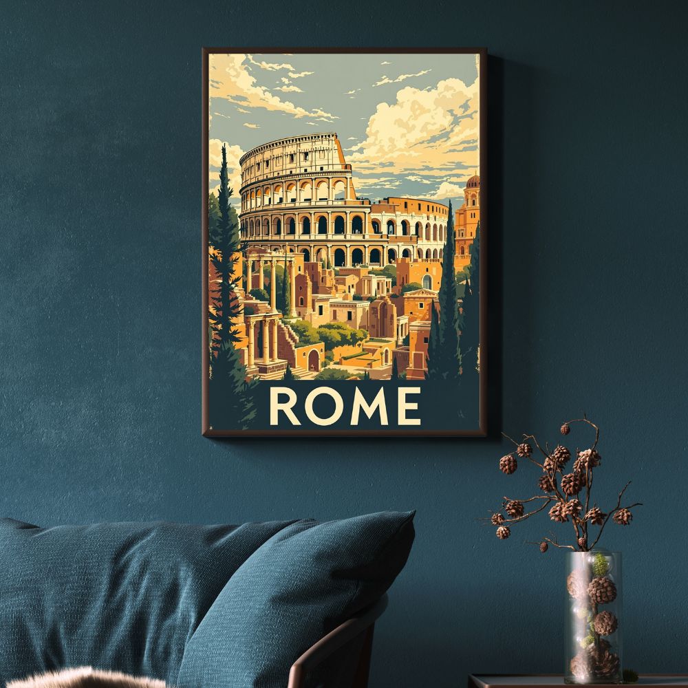 Touteladeco / Toile / Tableau / tableau rome / toile colisée / affiche vintage italie / déco murale rome / art rétro italien / décoration italienne / ruines antiques / voyage europe