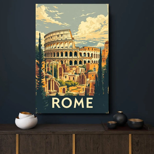 Touteladeco / Toile / Tableau / tableau rome / toile colisée / affiche vintage italie / déco murale rome / art rétro italien / décoration italienne / ruines antiques / voyage europe