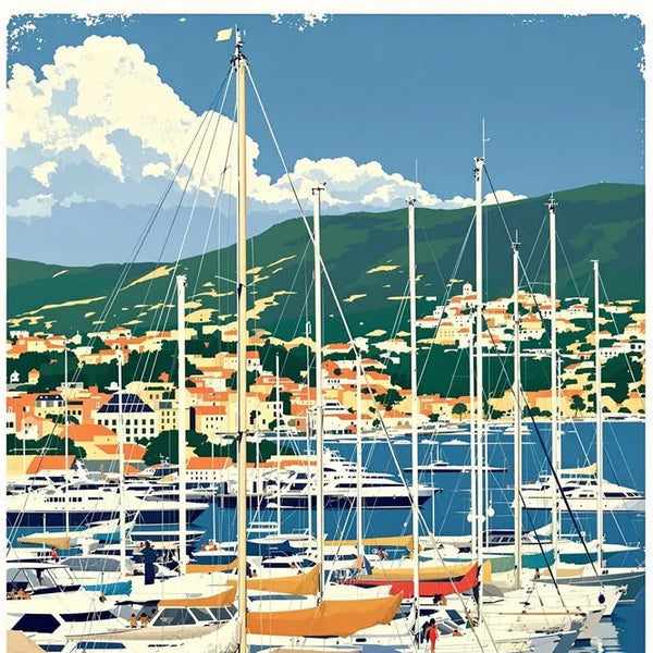 Touteladeco / Toile / Tableau / toile saint tropez / tableau vintage / déco port de plaisance / affiche french riviera / toile mer méditerranée / décoration bord de mer / art rétro nautique