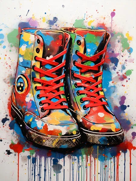 Touteladeco / Tableau Art / Banksy / Street Art / Chaussures / Sneakers / Graffiti / Pop Art / Décoration Murale / Décoration de maison / Moderne / Toile