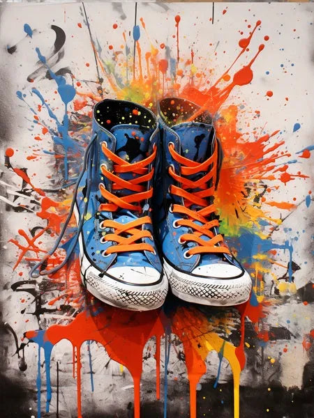 Touteladeco / Tableau Art / Banksy / Street Art / Chaussure / Sneakers / Converse / Graffiti / Pop Art / Décoration Murale / Décoration de maison / Moderne / Toile