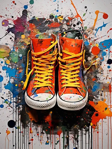 Touteladeco / Tableau Art / Banksy / Street Art / Chaussure / Sneakers / Converse / Graffiti / Pop Art / Décoration Murale / Décoration de maison / Moderne / Toile
