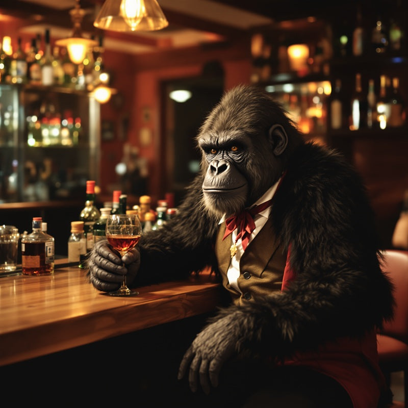 Touteladeco / Toile / Tableau / Singe / tableau gorille / décoration bar / art animalier / toile originale / ambiance rétro / gorille élégant