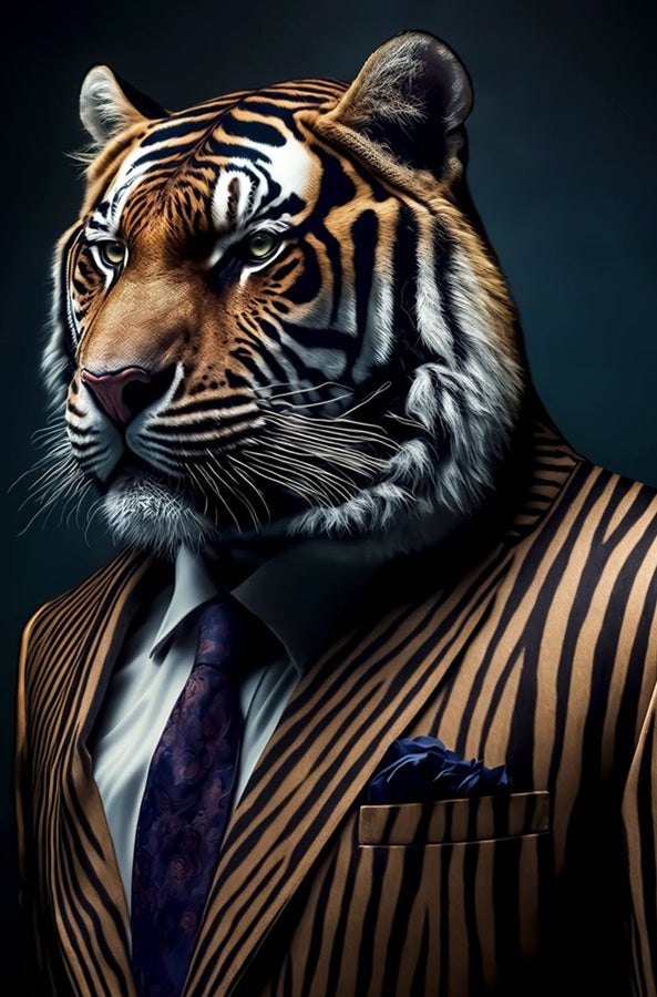 Touteladeco / Toile / Tableau / tableau tigre / toile animal costume / déco puissante / art moderne / toile bureau luxe / tableau urbain / déco animale chic