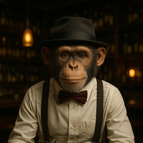 Touteladeco / Toile / Tableau / tableau singe élégant / déco bar vintage / toile singe pop art / singe gentleman / décoration lounge rétro / art animalier original / tableau humoristique / tableau Singe