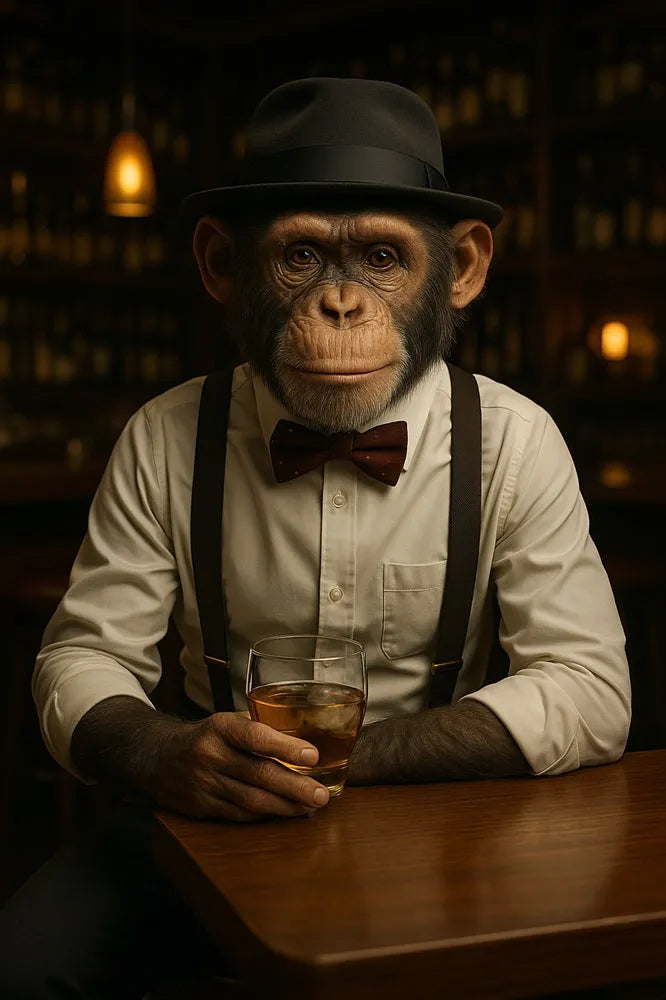 Touteladeco / Toile / Tableau / tableau singe élégant / déco bar vintage / toile singe pop art / singe gentleman / décoration lounge rétro / art animalier original / tableau humoristique / tableau Singe