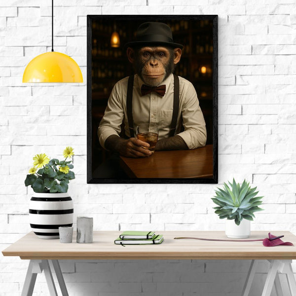 Touteladeco / Toile / Tableau / tableau singe élégant / déco bar vintage / toile singe pop art / singe gentleman / décoration lounge rétro / art animalier original / tableau humoristique / tableau Singe