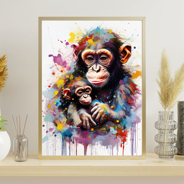 Touteladeco / Tableau / Toile / tableau singe maman et bébé / art animalier coloré / décoration murale tendre / peinture moderne de singes / lien maternel émouvant / explosion de couleurs / style artistique expressif / déco chaleureuse et familiale / impression sur toile / tableau plein d’amour et de douceur