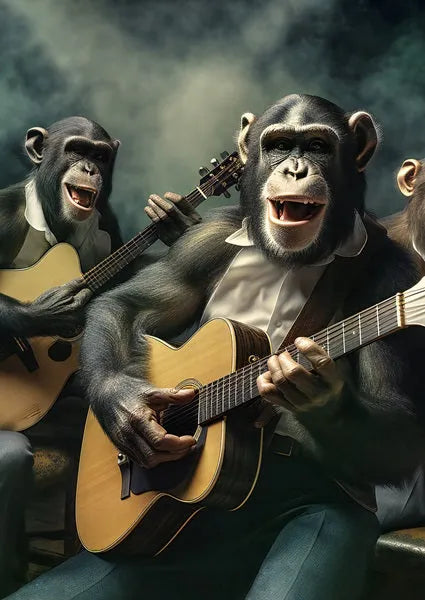 Touteladeco / Tableau Pop Art / Singe / Décoration Murale / Moderne / Fun / Guitare / Musicien / Toile / Tableau