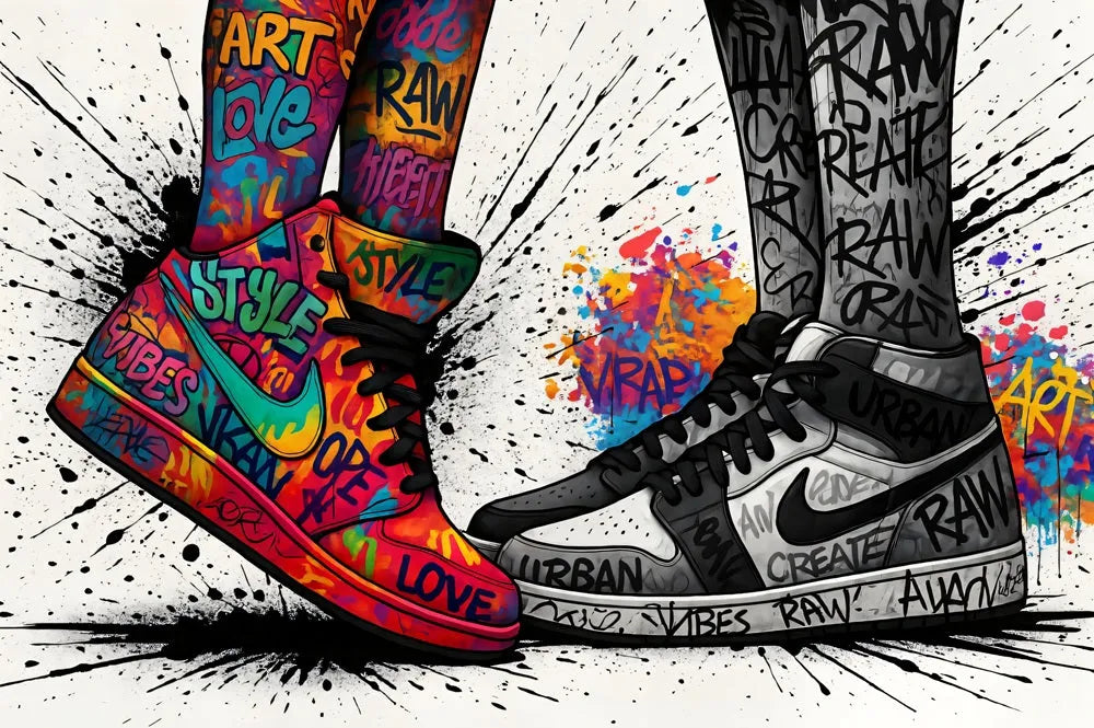 Touteladeco / Tableau Pop Art / Basket / Street Art / Décoration Murale / Décoration de maison / Moderne / Toile / Street Art / Jordan / Sneakers