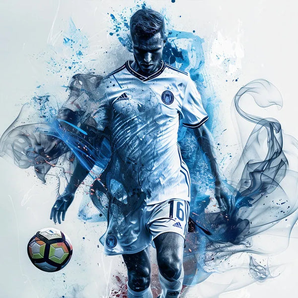 Touteladeco / Toile / Tableau / tableau joueur de foot / déco football / art moderne sportif / tableau sport design / footballeur peinture