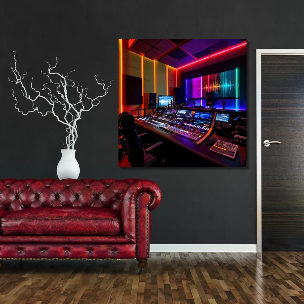 Touteladeco / Toile / Tableau / tableau studio musique / déco néon DJ / toile ambiance musicale / art mural électro / déco beatmaker / affiche production sonore