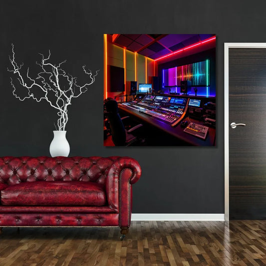 Touteladeco / Toile / Tableau / tableau studio musique / déco néon DJ / toile ambiance musicale / art mural électro / déco beatmaker / affiche production sonore