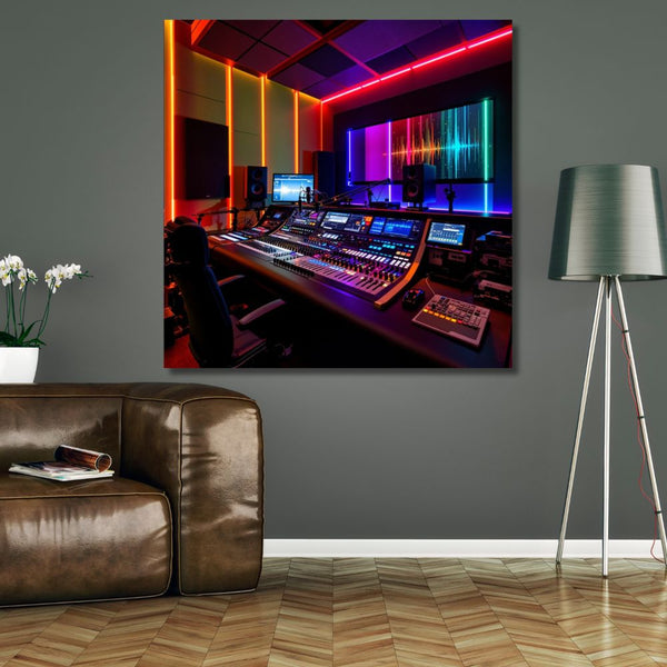 Touteladeco / Toile / Tableau / tableau studio musique / déco néon DJ / toile ambiance musicale / art mural électro / déco beatmaker / affiche production sonore