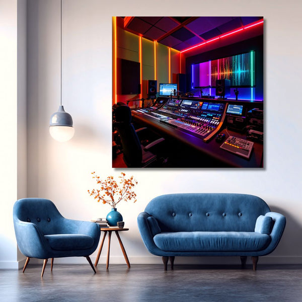 Touteladeco / Toile / Tableau / tableau studio musique / déco néon DJ / toile ambiance musicale / art mural électro / déco beatmaker / affiche production sonore