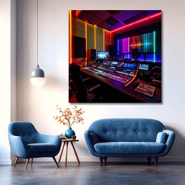 Touteladeco / Toile / Tableau / tableau studio musique / déco néon DJ / toile ambiance musicale / art mural électro / déco beatmaker / affiche production sonore