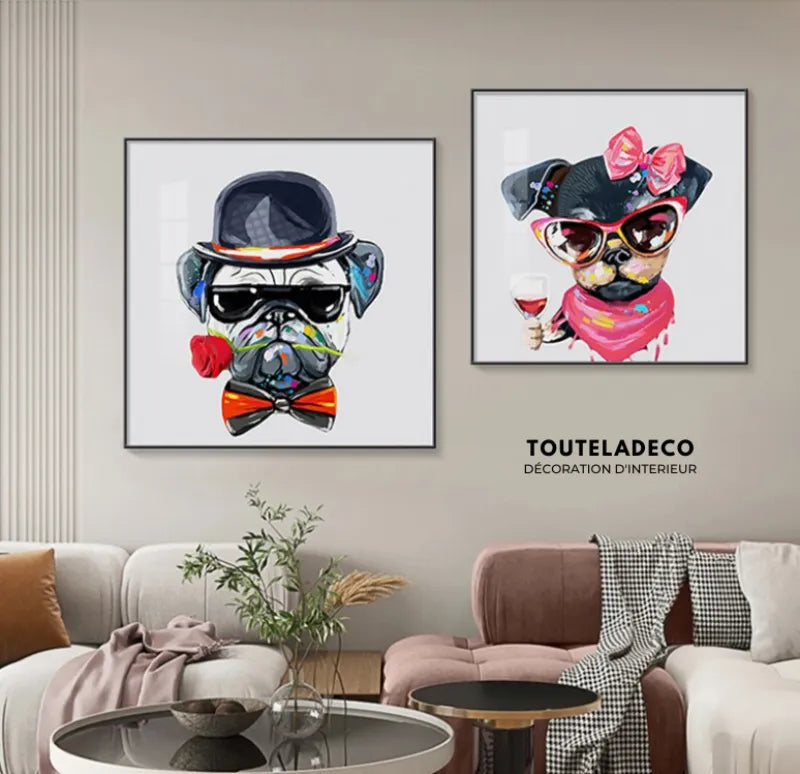 Touteladeco / Tableau Pop Art / Animaux / Chien / Décoration Murale / Décoration de maison / Moderne
