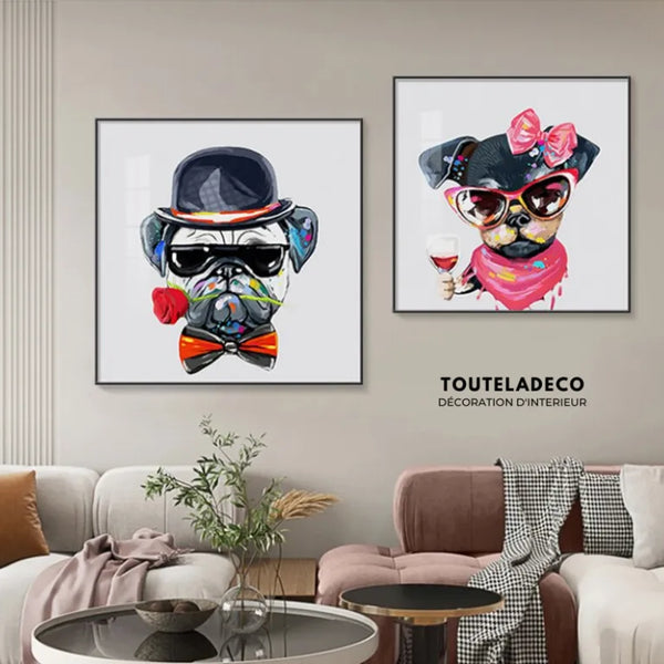 Touteladeco / Tableau Pop Art / Animaux / Chien / Décoration Murale / Décoration de maison / Moderne