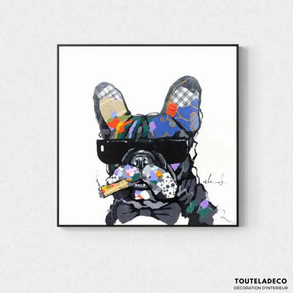 Touteladeco / Tableau Pop Art / Graffiti / Chien / Bouledogue / Décoration Murale / Décoration de maison / Moderne