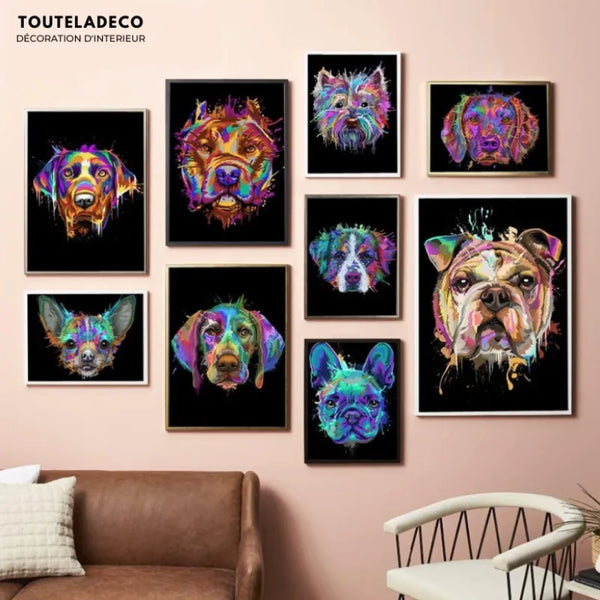 Touteladeco / Tableau Pop Art / Graffiti / Chien / Décoration Murale / Décoration de maison / Moderne