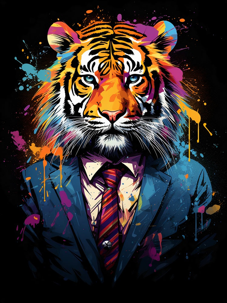 Touteladeco / Toile / Tableau / tableau tigre costume / pop art animal / décoration urbaine / art coloré / tigre élégant / street art chic / tableau tendance / déco murale originale