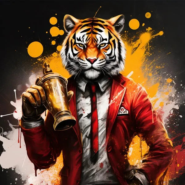 Touteladeco / Tableau Pop Art / Animaux / Décoration Murale / Décoration de maison / Moderne / Toile / Pop Art / Tigre / Felin / Sportif / Costume / Coupe / Champion