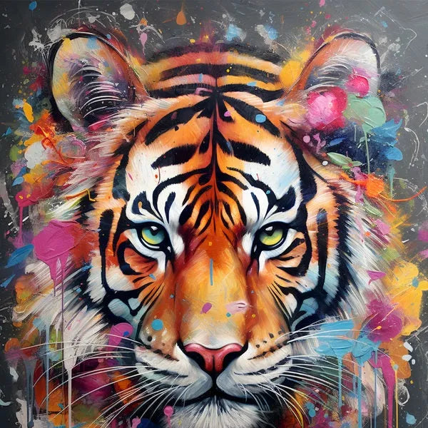 Touteladeco / Tableau Pop Art / Animaux / Décoration Murale / Décoration de maison / Moderne / Toile / Pop Art / Tigre / Felin / Graffiti / Couleur