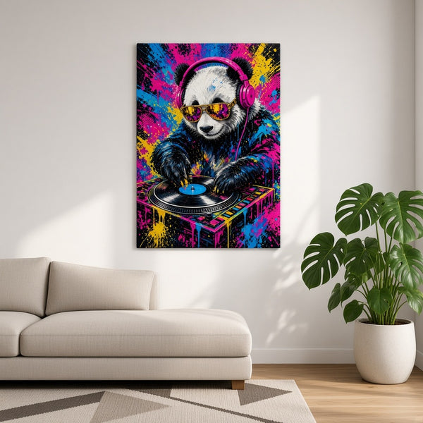 toile / panda / dj / pop art / salon / tableaux / decoration murale