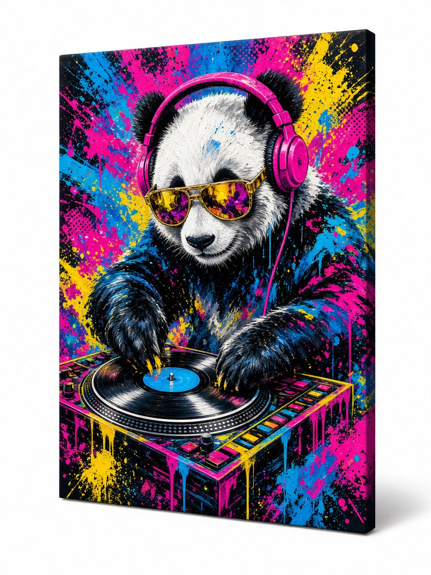 toile / panda / animaux / pop art / dj / vinyle / casque / tableaux / decoration