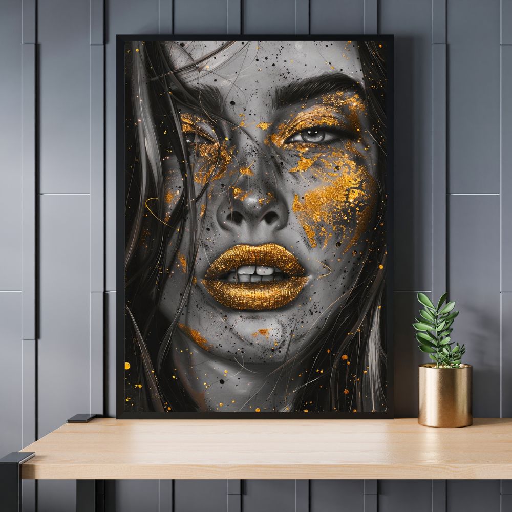 Touteladeco / Toile / Tableau / tableau femme / art urbain / visage doré / déco street art / portrait moderne / peinture or / style contemporain / déco murale chic