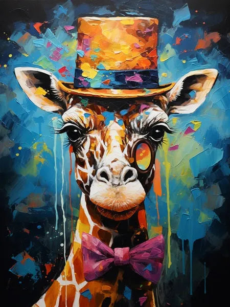 Touteladeco / Tableau Art / Animaux / Girafe / Chapeau / Couleur / Pop Art / Graffiti / Décoration Murale / Décoration de maison / Moderne / Toile